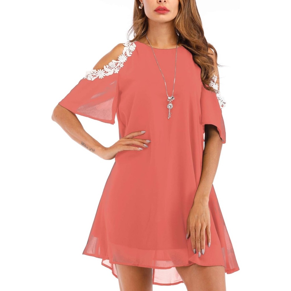 NWT, 4XL Roiii Womens Chiffon Floral Embroidered Tunic Half Sleeve Dress.